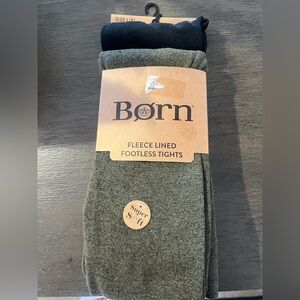 Born Fleece Lined Footless Tights - Black and Grey